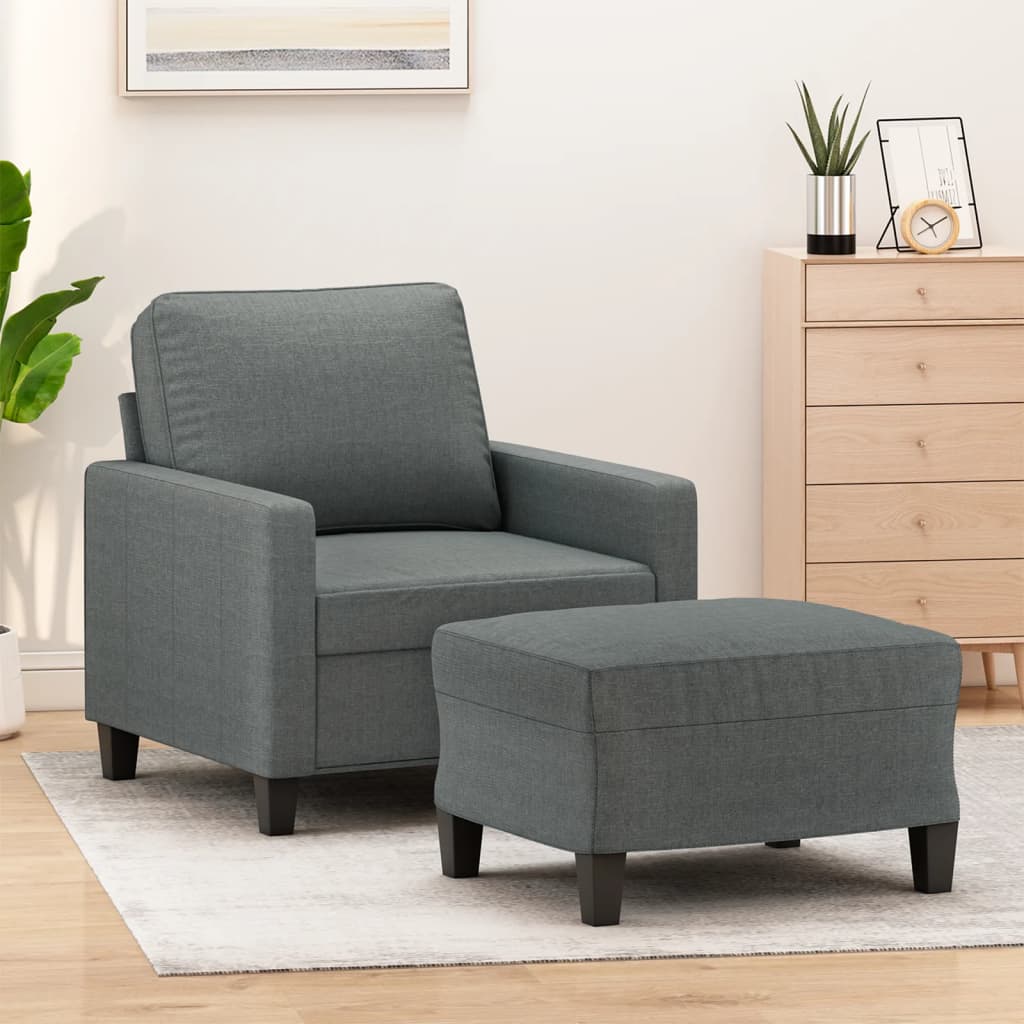 vidaXL Sofa Chair with Footstool Dark Gray 23.6" Fabric