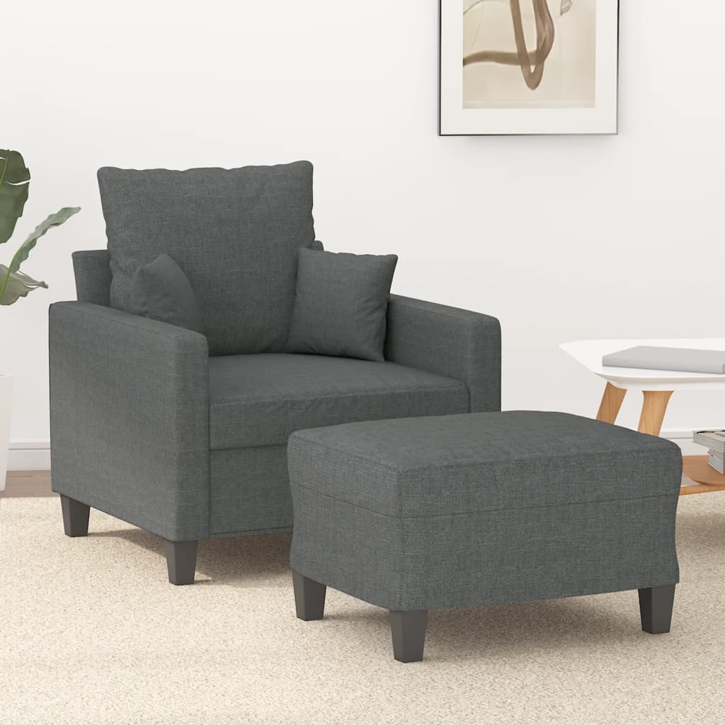 vidaXL Sofa Chair with Footstool Dark Gray 23.6" Fabric