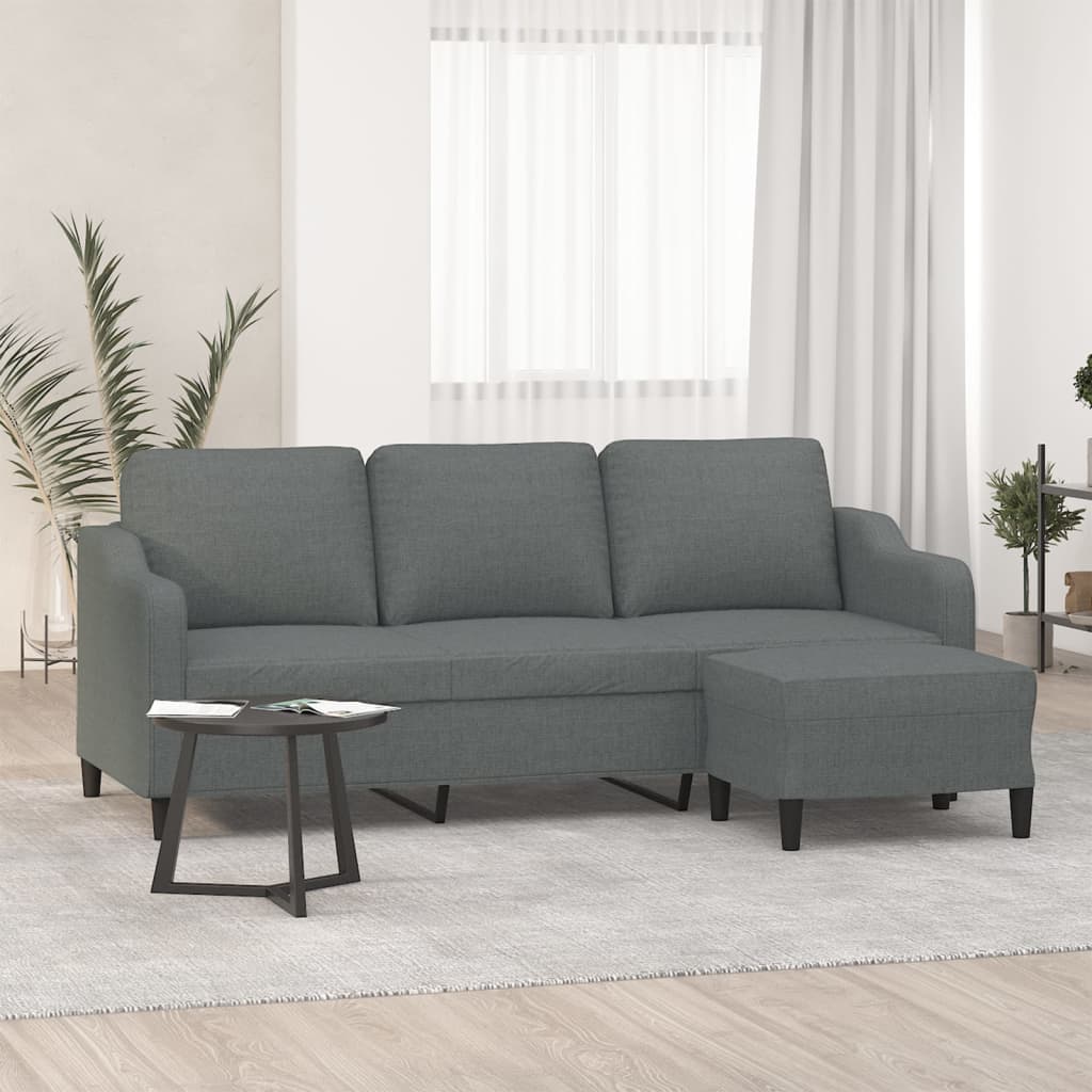 vidaXL 3-Seater Sofa with Footstool Dark Gray 70.9" Fabric