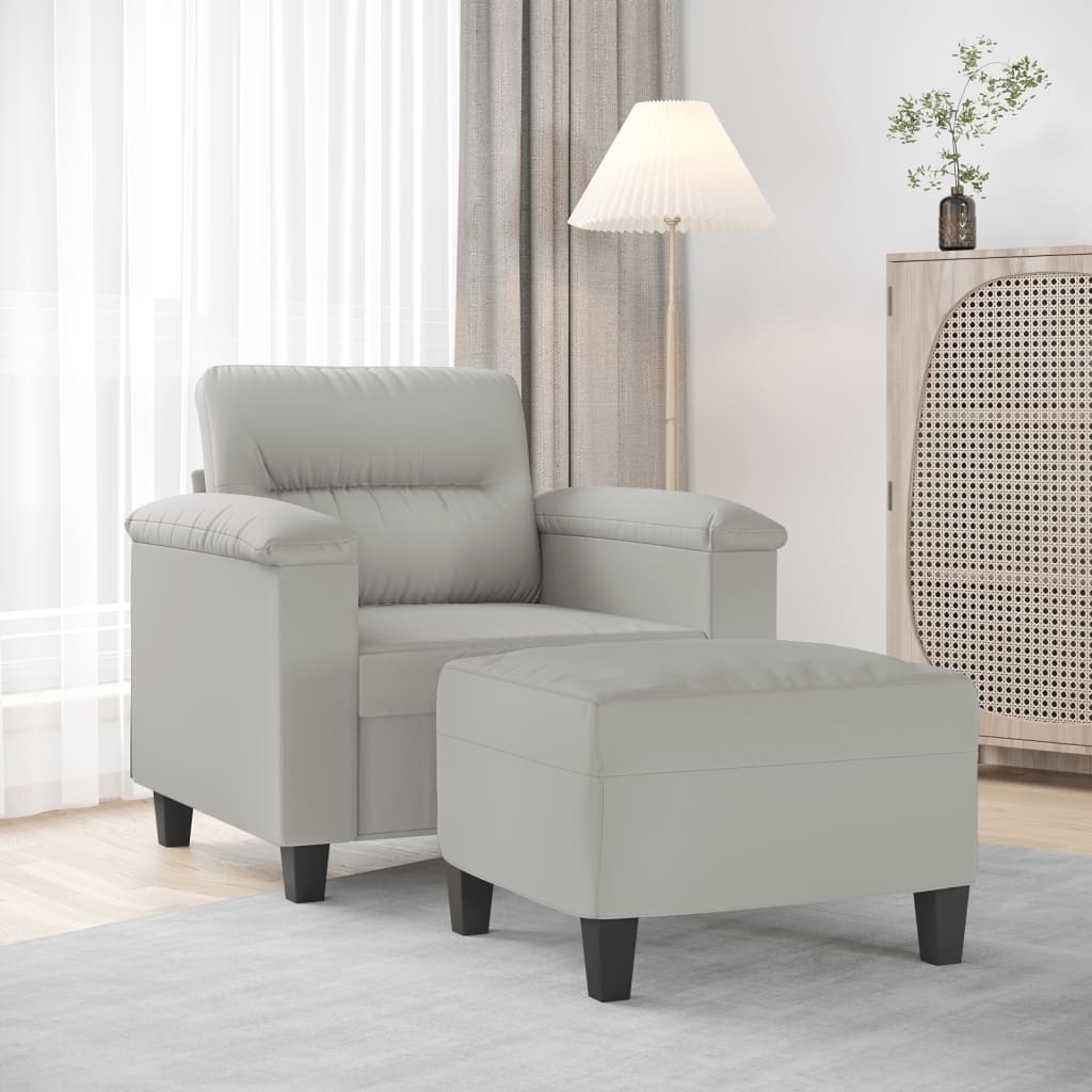 vidaXL Sofa Chair with Footstool Light Gray 23.6" Microfiber Fabric