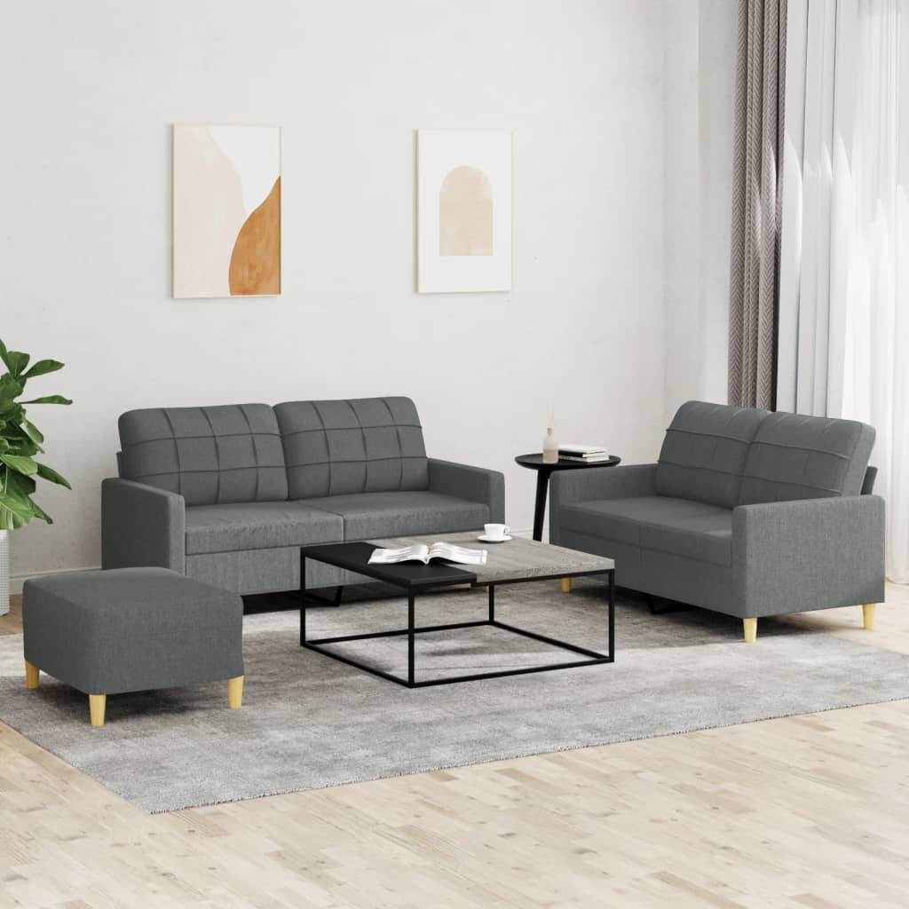 vidaXL 3 Piece Sofa Set with Cushions Dark Gray Fabric