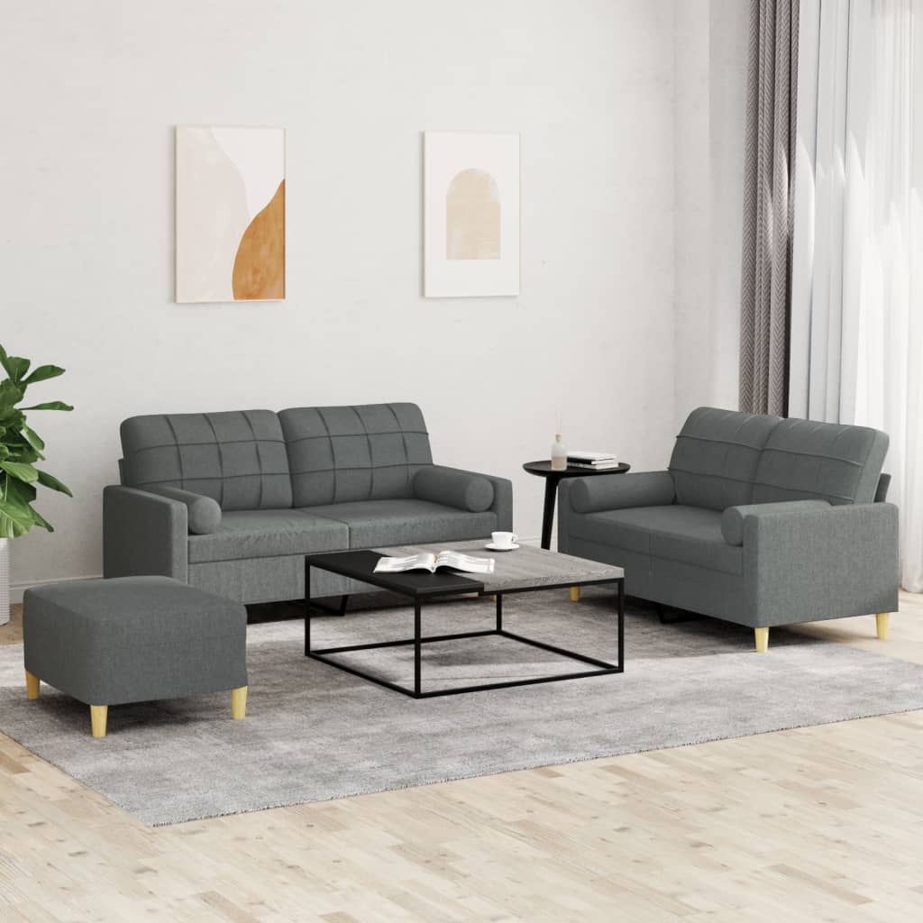 vidaXL 3 Piece Sofa Set with Pillows Dark Gray Fabric