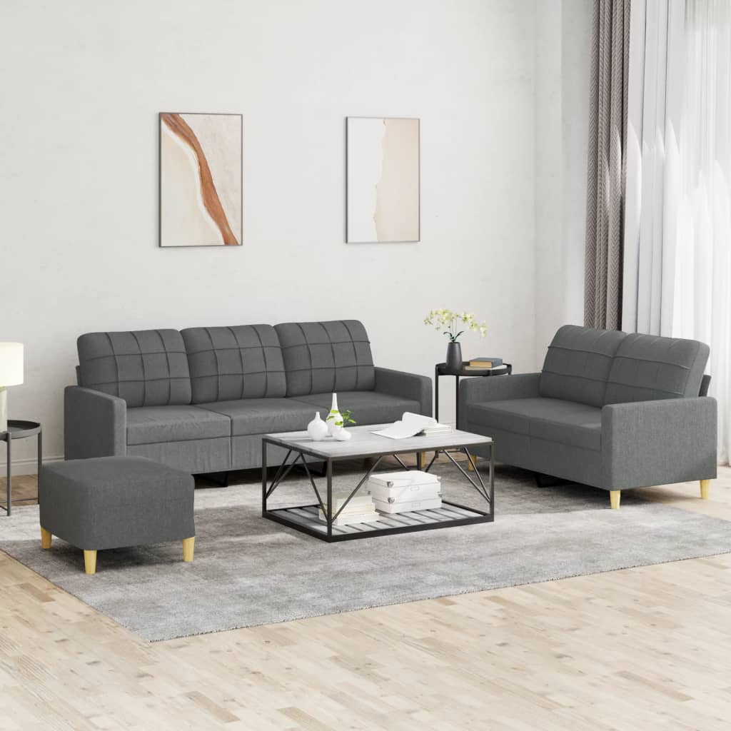 vidaXL 3 Piece Sofa Set with Cushions Dark Gray Fabric