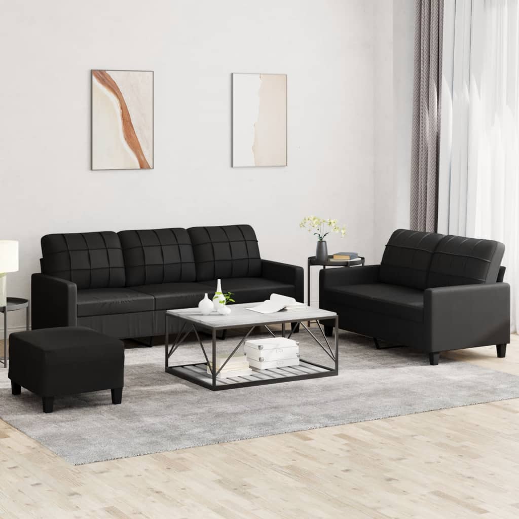 vidaXL 3 Piece Sofa Set with Cushions Black Faux Leather