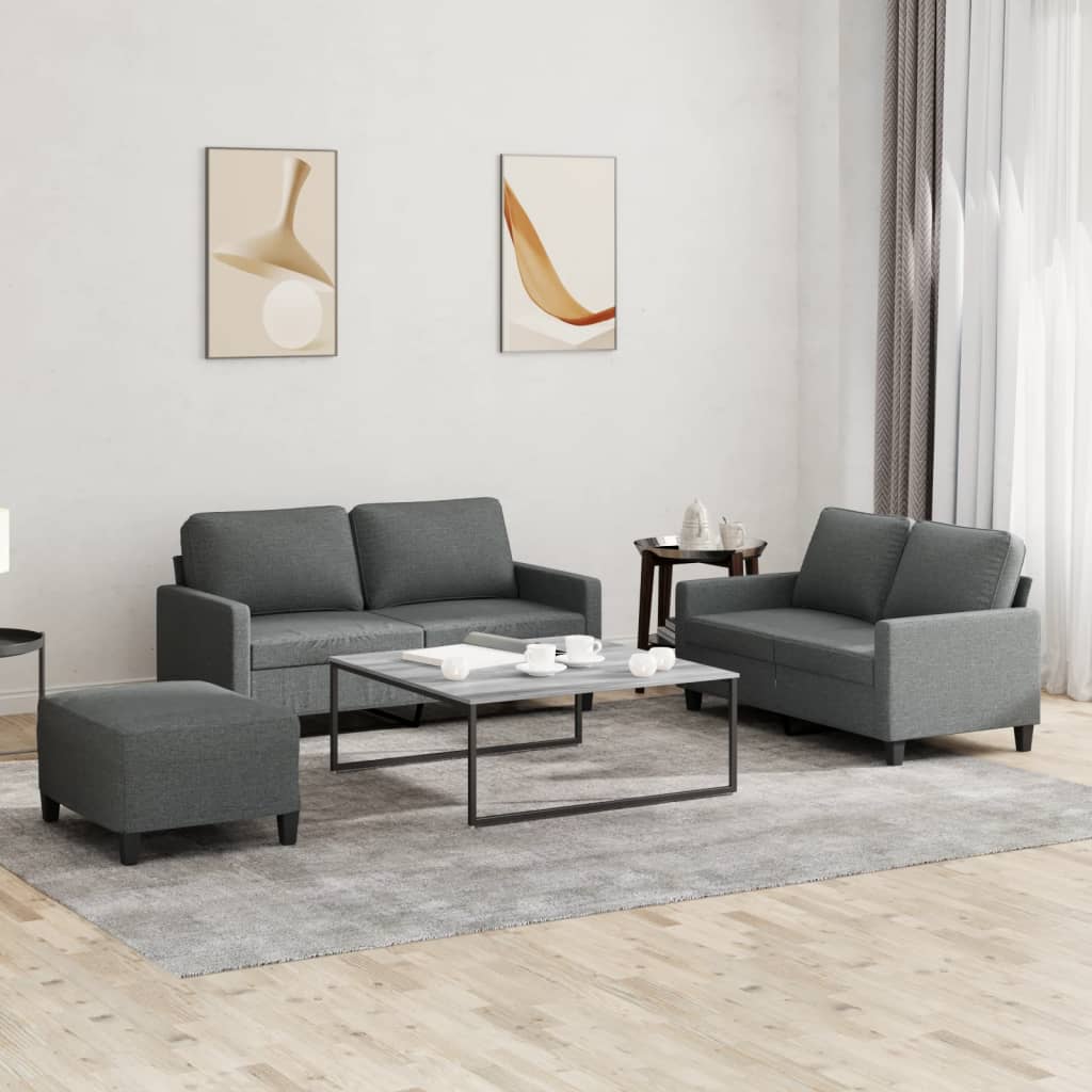 vidaXL 3 Piece Sofa Set with Cushions Dark Gray Fabric