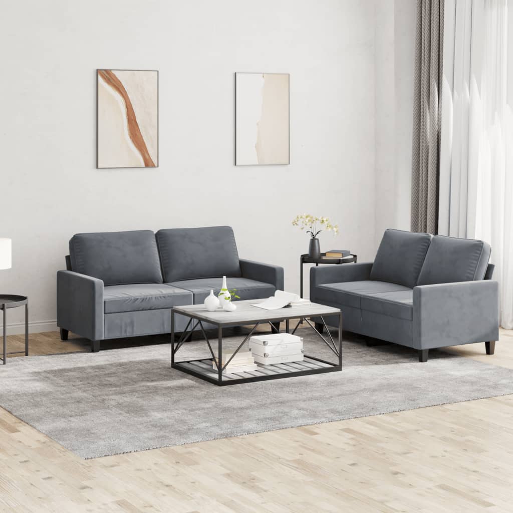 vidaXL 2 Piece Sofa Set with Cushions Dark Gray Velvet