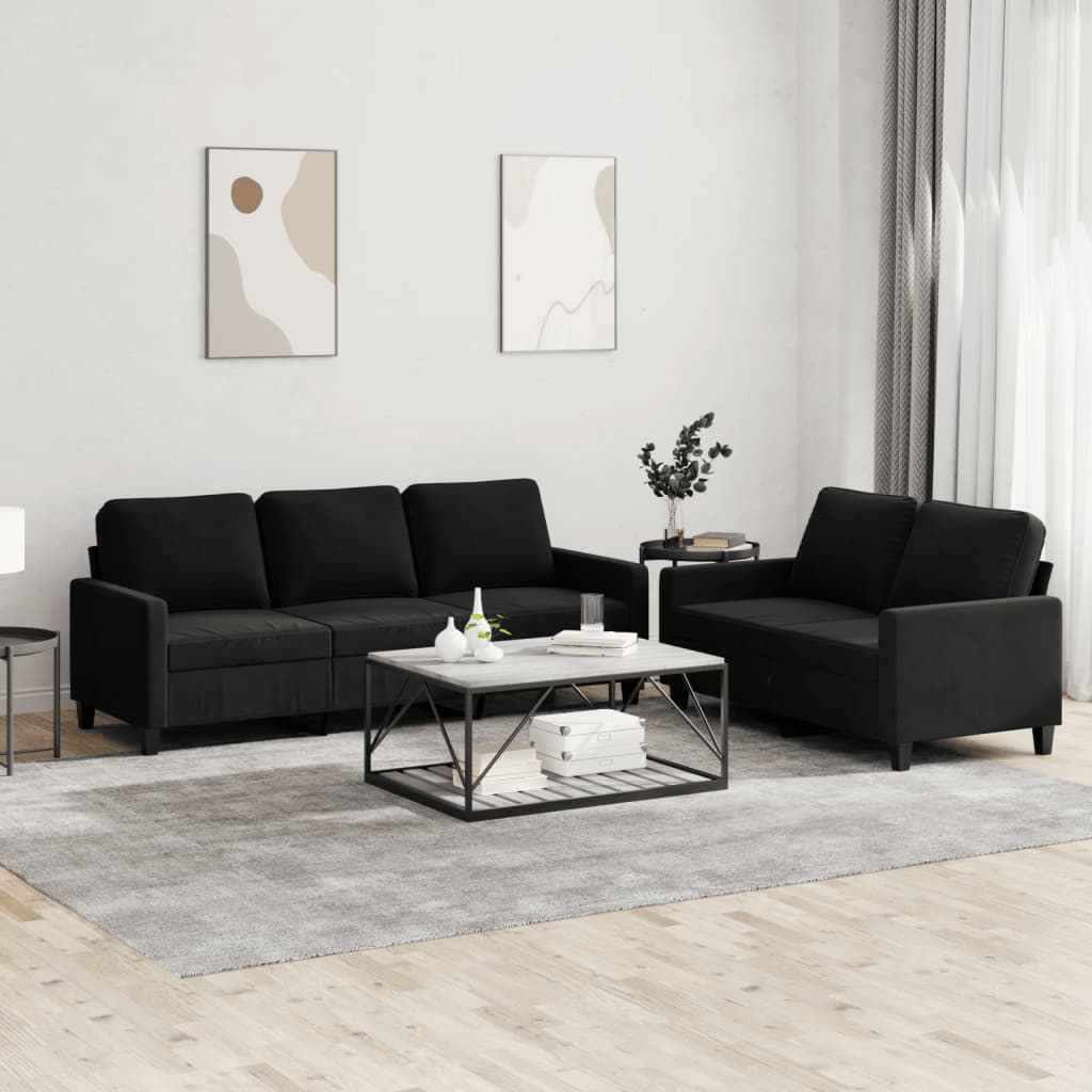 vidaXL 2 Piece Sofa Set with Cushions Black Velvet