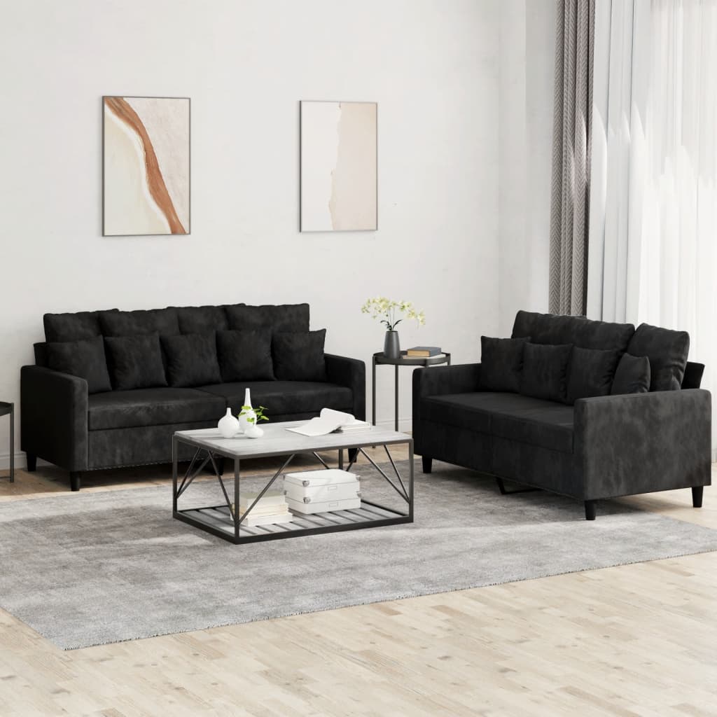 vidaXL 2 Piece Sofa Set with Cushions Black Velvet