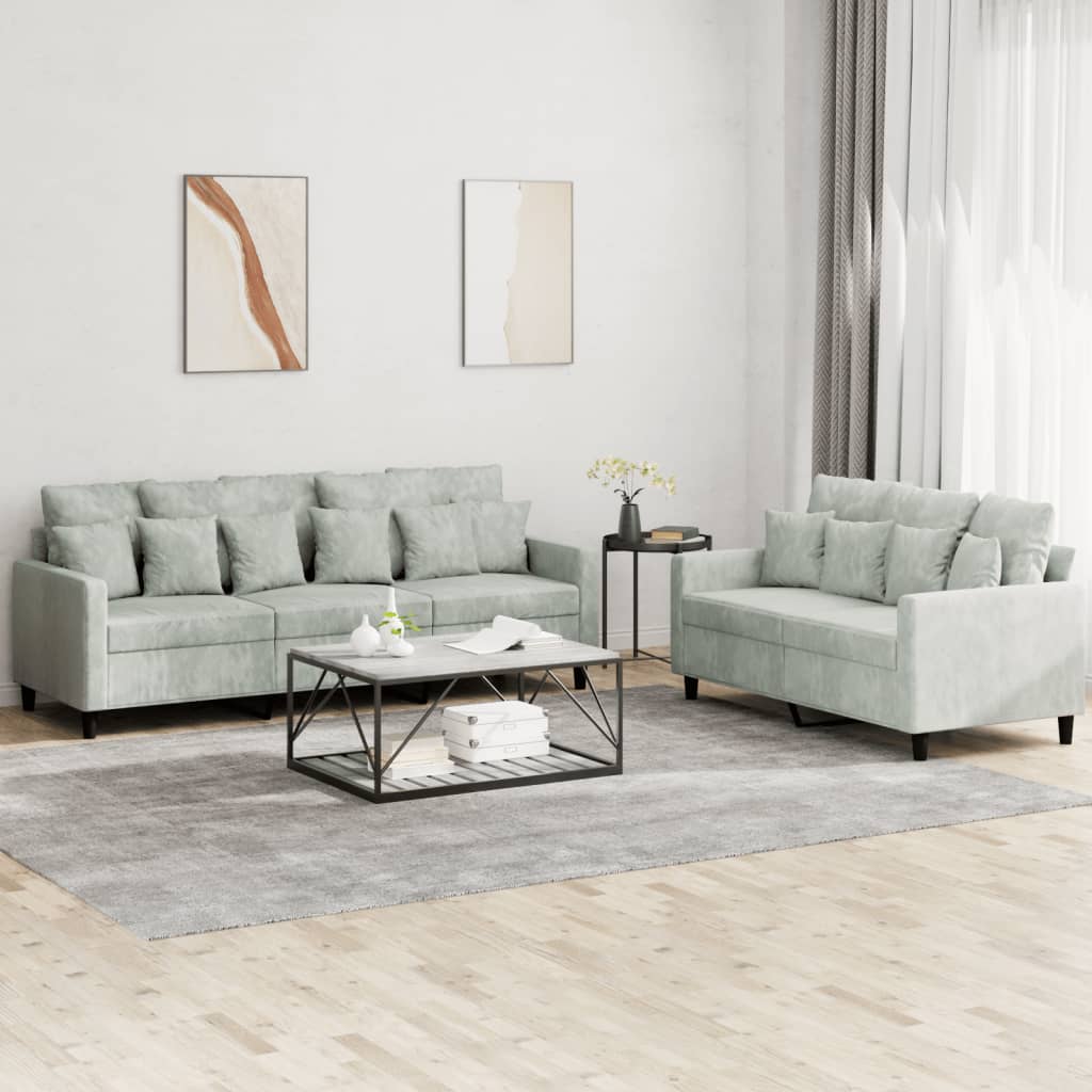 vidaXL 2 Piece Sofa Set with Cushions Light Gray Velvet