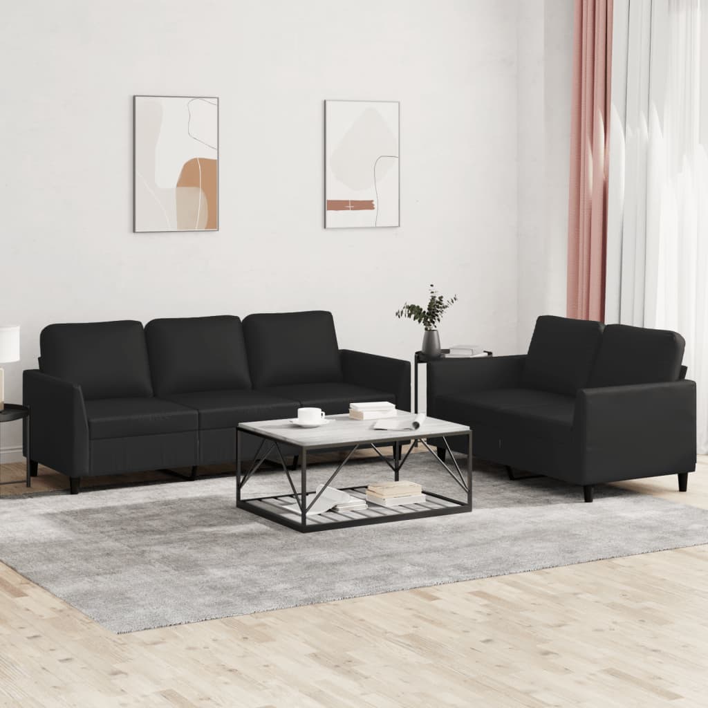 vidaXL 2 Piece Sofa Set with Cushions Black Faux Leather