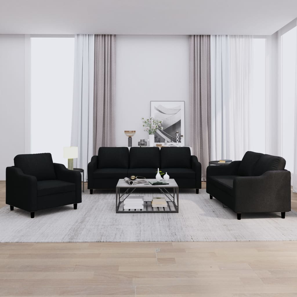 vidaXL 3 Piece Sofa Set with Cushions Black Fabric