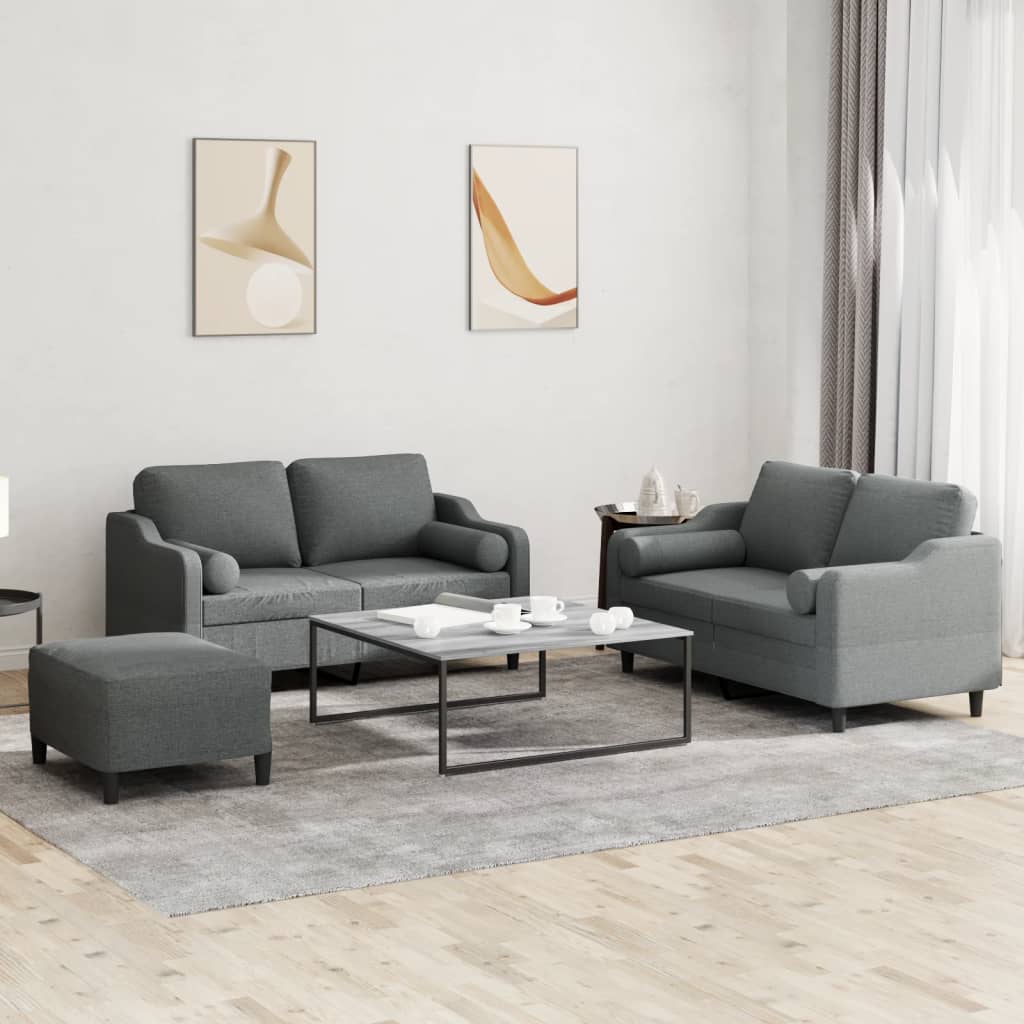 vidaXL 3 Piece Sofa Set with Pillows Dark Gray Fabric