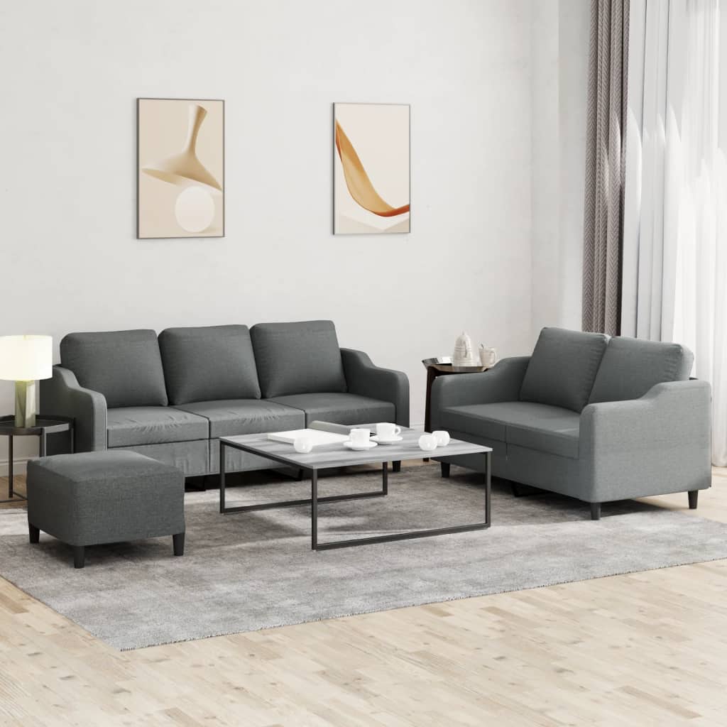 vidaXL 3 Piece Sofa Set with Cushions Dark Gray Fabric