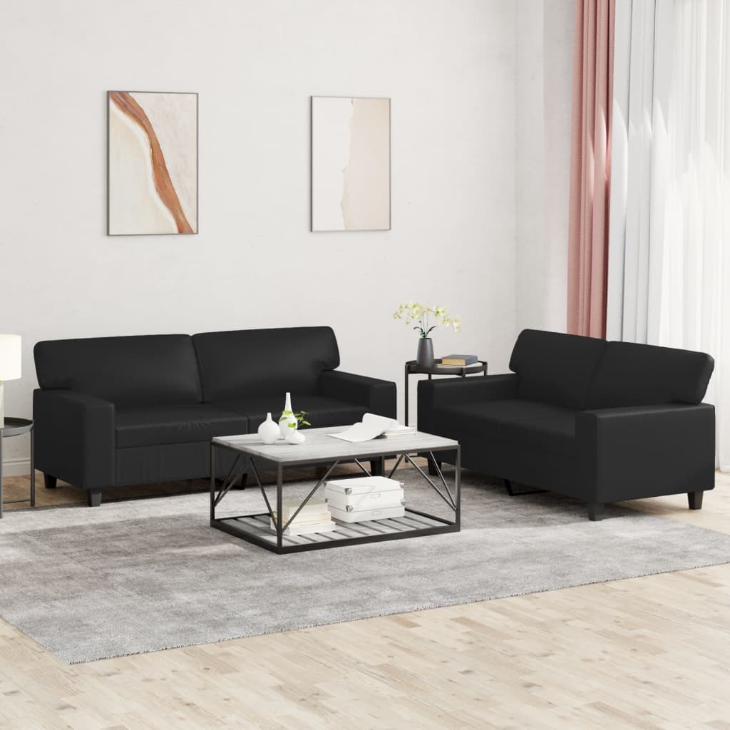 vidaXL 2 Piece Sofa Set Black Faux Leather