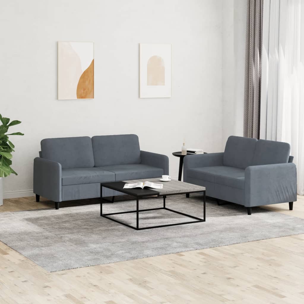 vidaXL 2 Piece Sofa Set Dark Gray Velvet