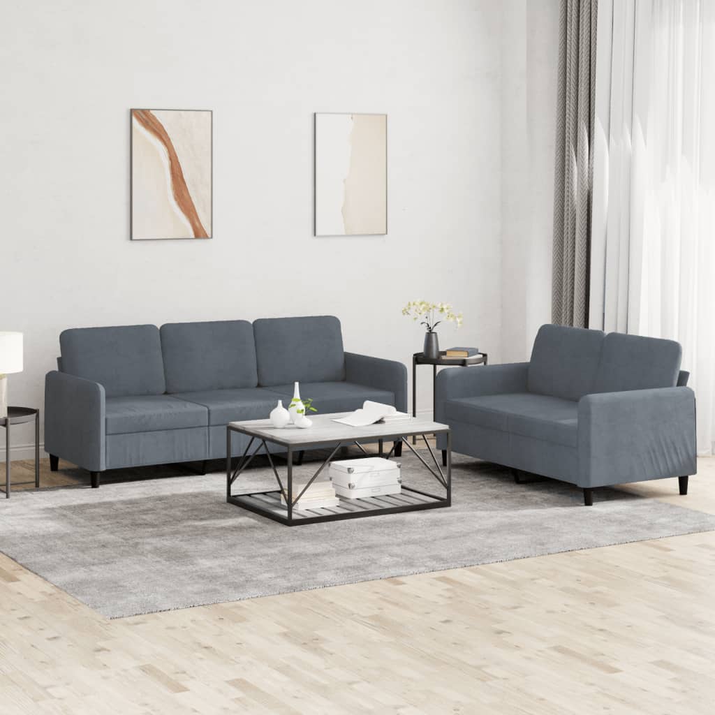 vidaXL 2 Piece Sofa Set Dark Gray Velvet