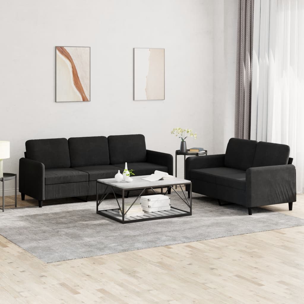 vidaXL 2 Piece Sofa Set Black Velvet