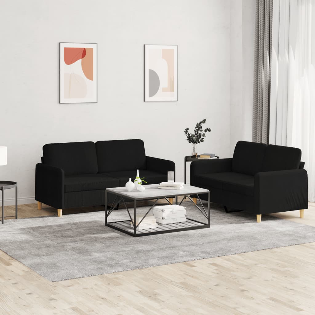 vidaXL 2 Piece Sofa Set with Cushions Black Fabric