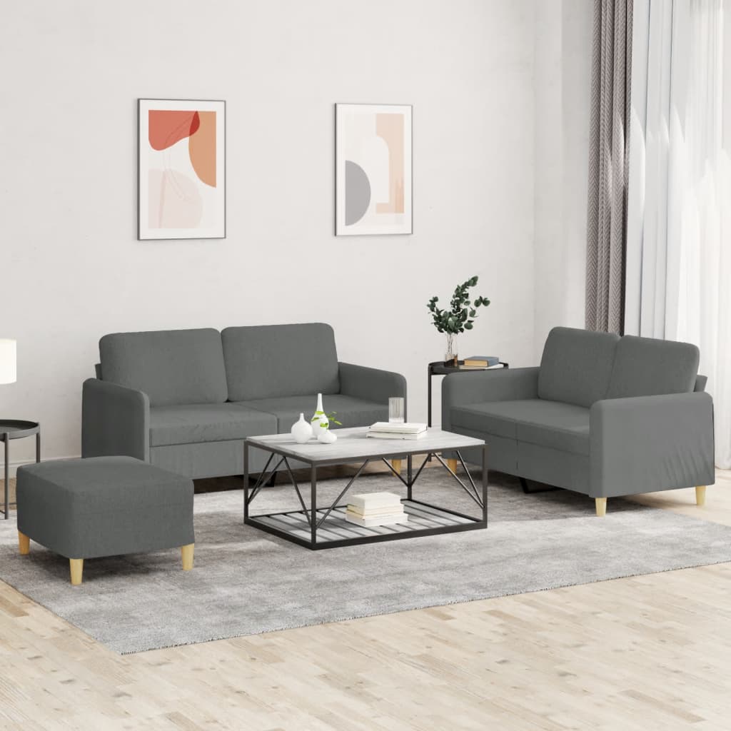 vidaXL 3 Piece Sofa Set with Cushions Dark Gray Fabric