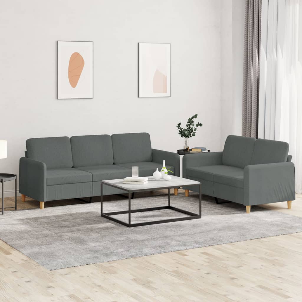 vidaXL 2 Piece Sofa Set with Cushions Dark Gray Fabric