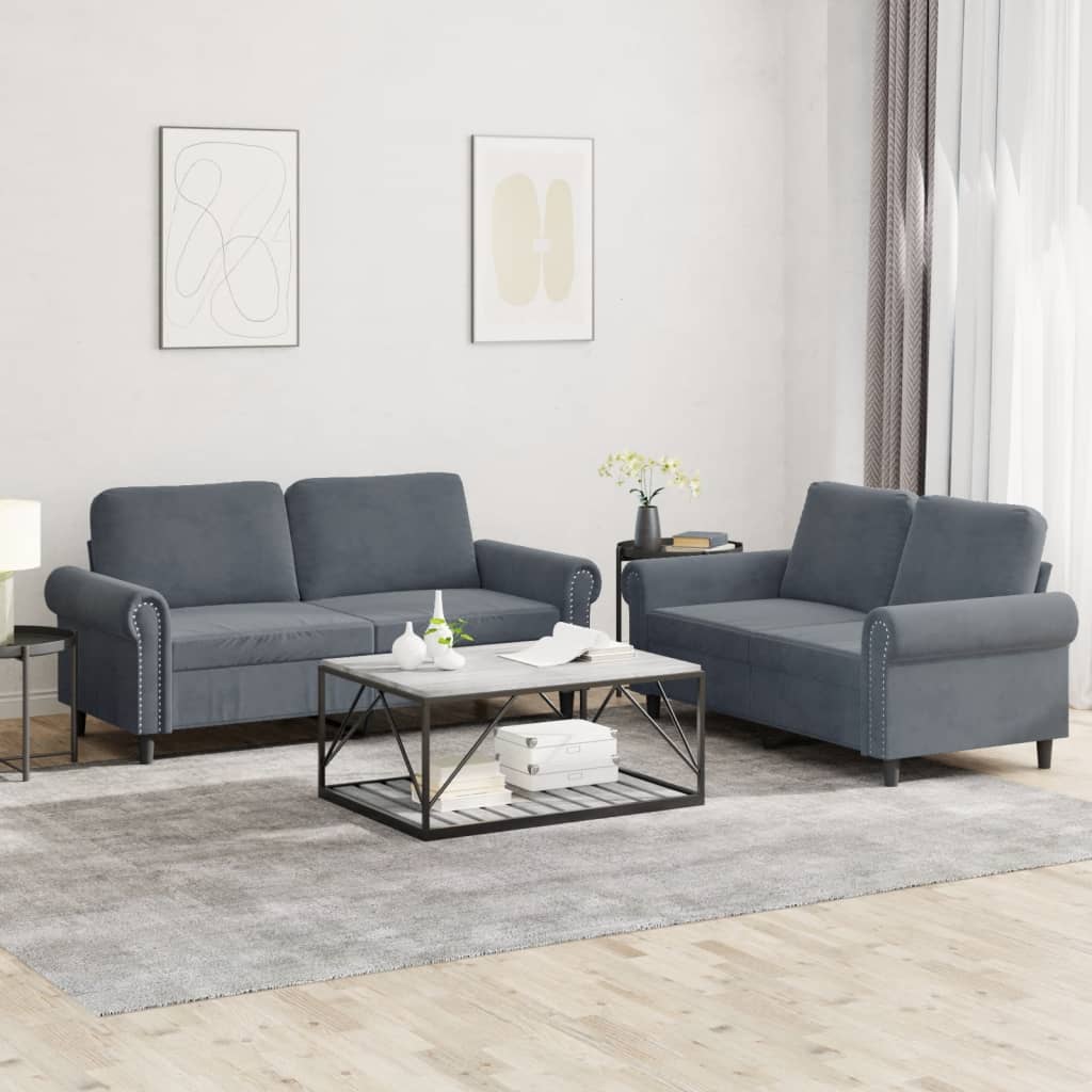 vidaXL 2 Piece Sofa Set with Cushions Dark Gray Velvet