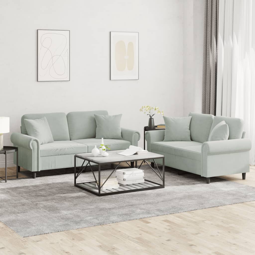 vidaXL 2 Piece Sofa Set with Pillows Light Gray Velvet