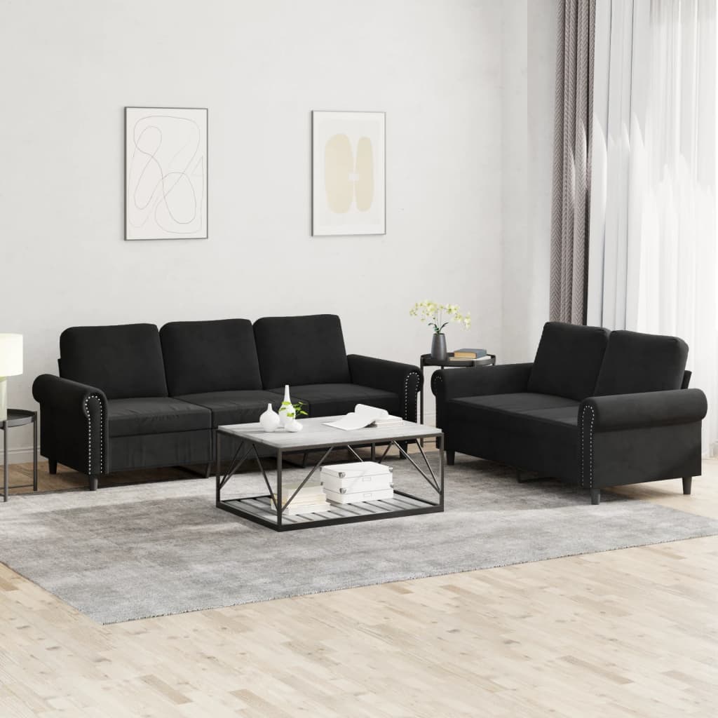 vidaXL 2 Piece Sofa Set with Cushions Black Velvet