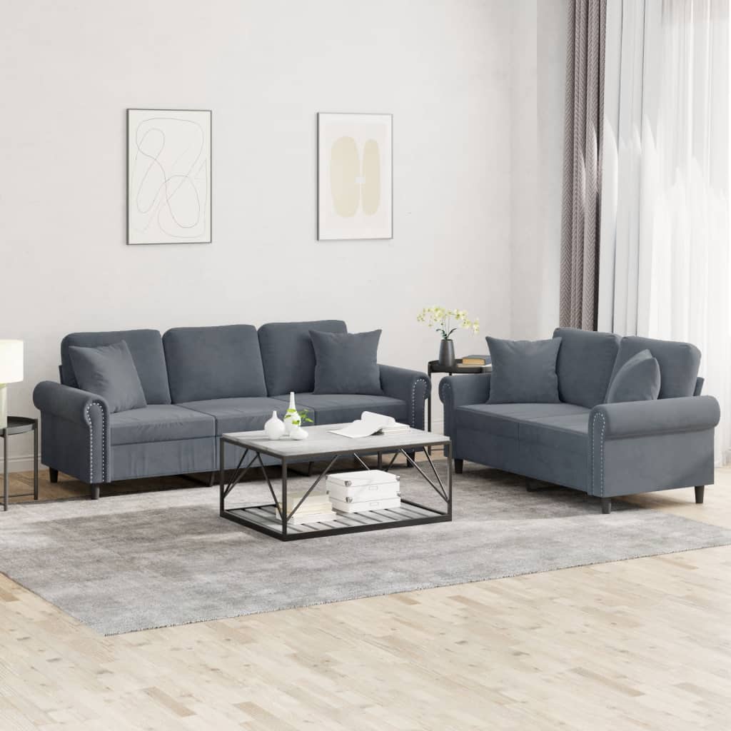 vidaXL 2 Piece Sofa Set with Pillows Dark Gray Velvet