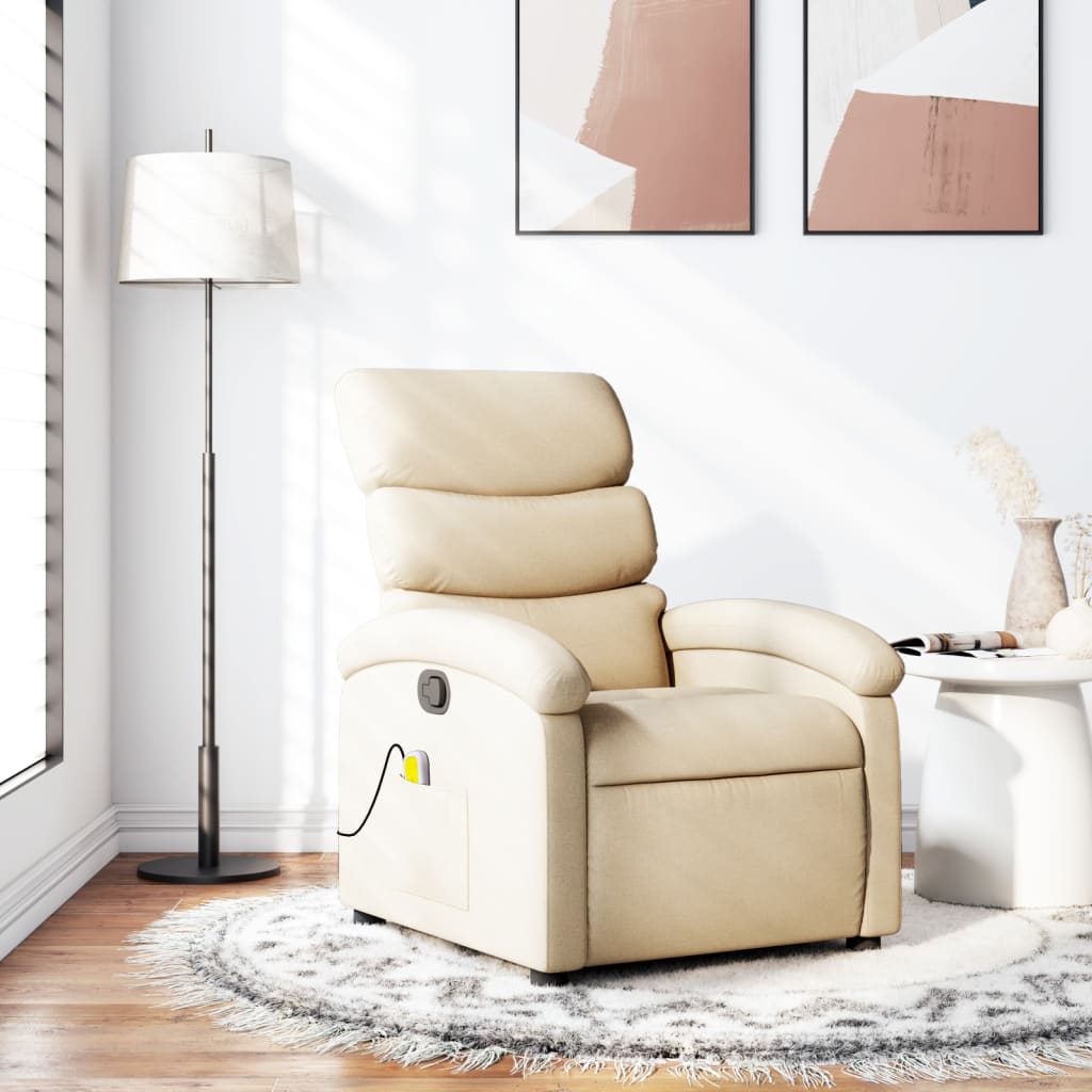 vidaXL Massage Recliner Chair Cream Fabric