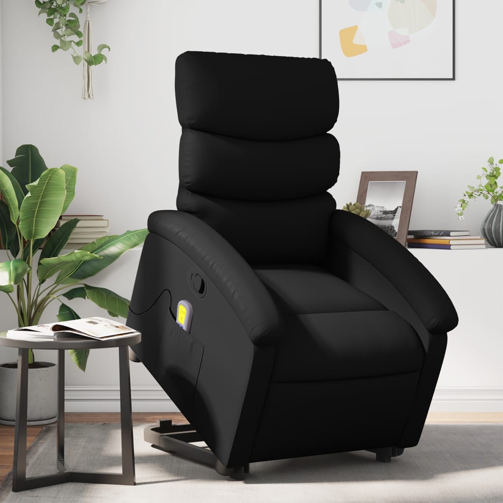 vidaXL Stand up Massage Recliner Chair Black Faux Leather