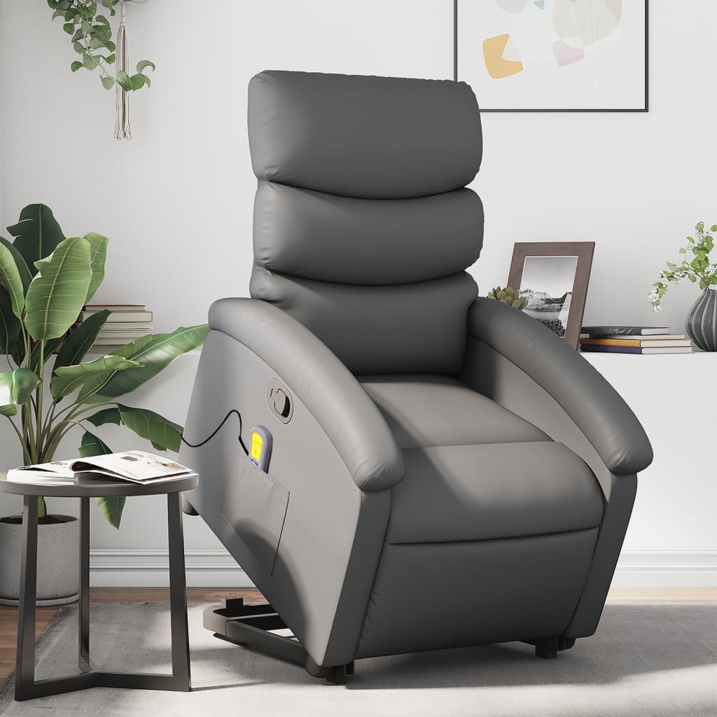 vidaXL Stand up Massage Recliner Chair Gray Faux Leather