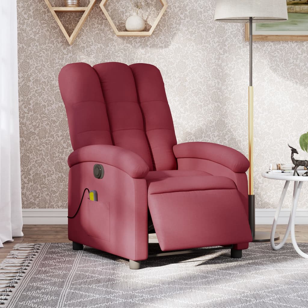vidaXL Electric Massage Recliner Chair Wine Red Fabric