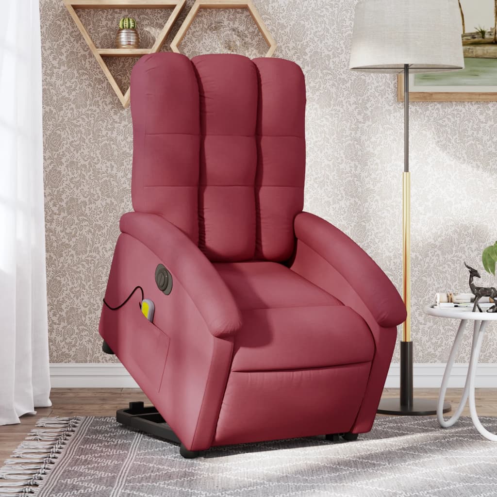 vidaXL Electric Stand up Massage Recliner Chair Wine Red Fabric