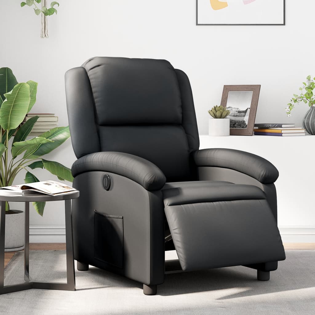 vidaXL Electric Recliner Chair Black Real Leather
