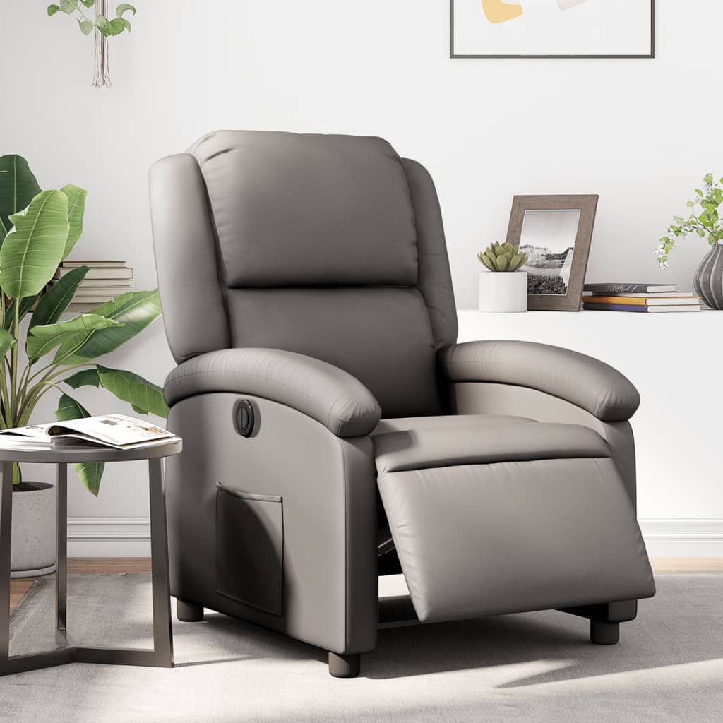 vidaXL Electric Recliner Chair Gray Real Leather