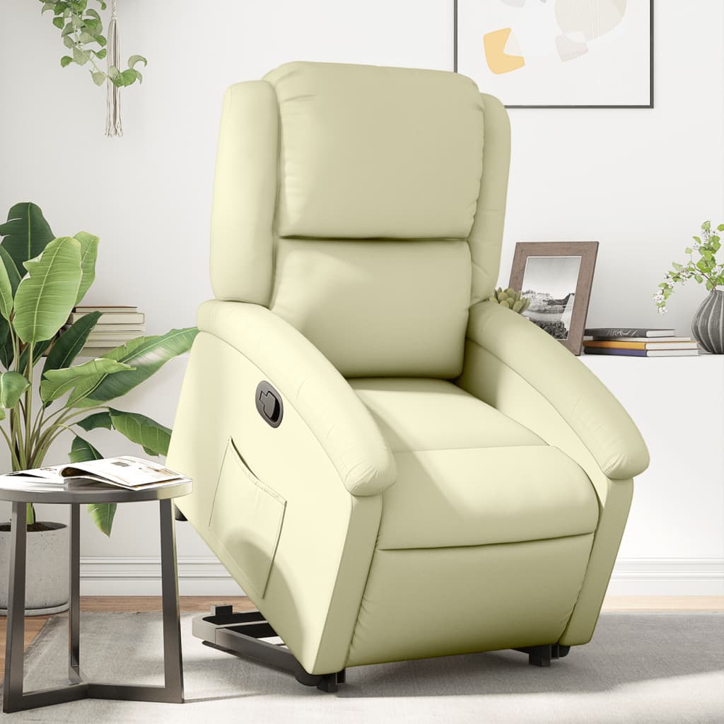 vidaXL Stand up Recliner Chair Cream Real Leather