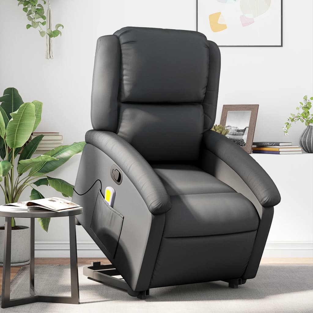 vidaXL Stand up Massage Recliner Chair Black Real Leather