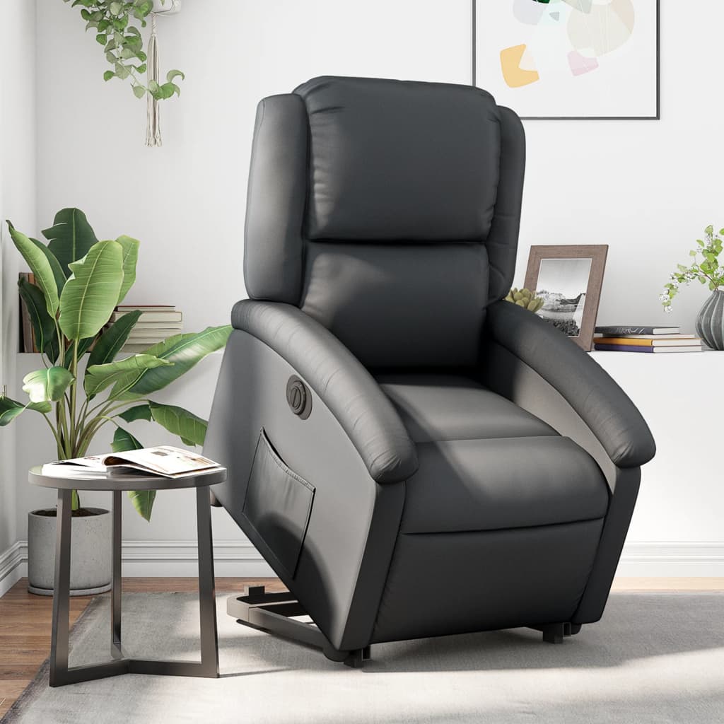 vidaXL Electric Stand up Recliner Chair Black Real Leather