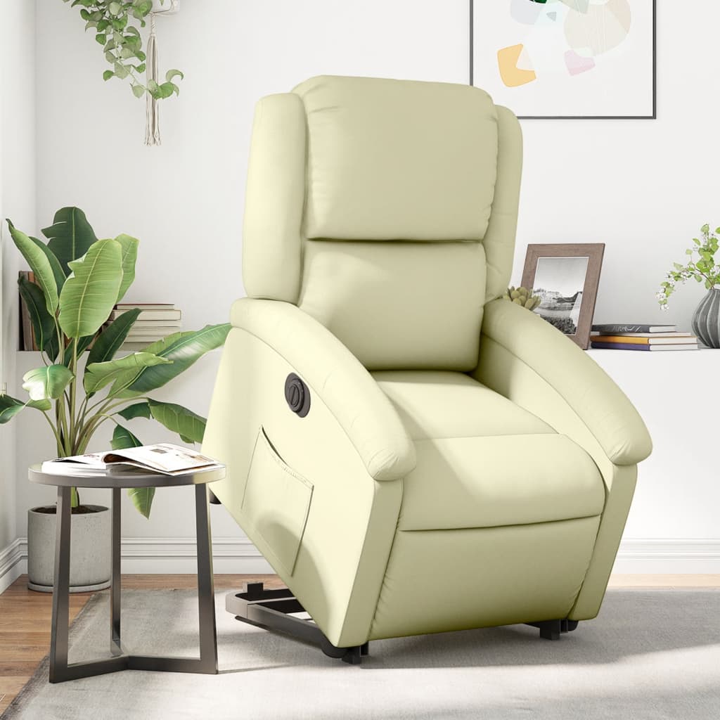 vidaXL Electric Stand up Recliner Chair Cream Real Leather