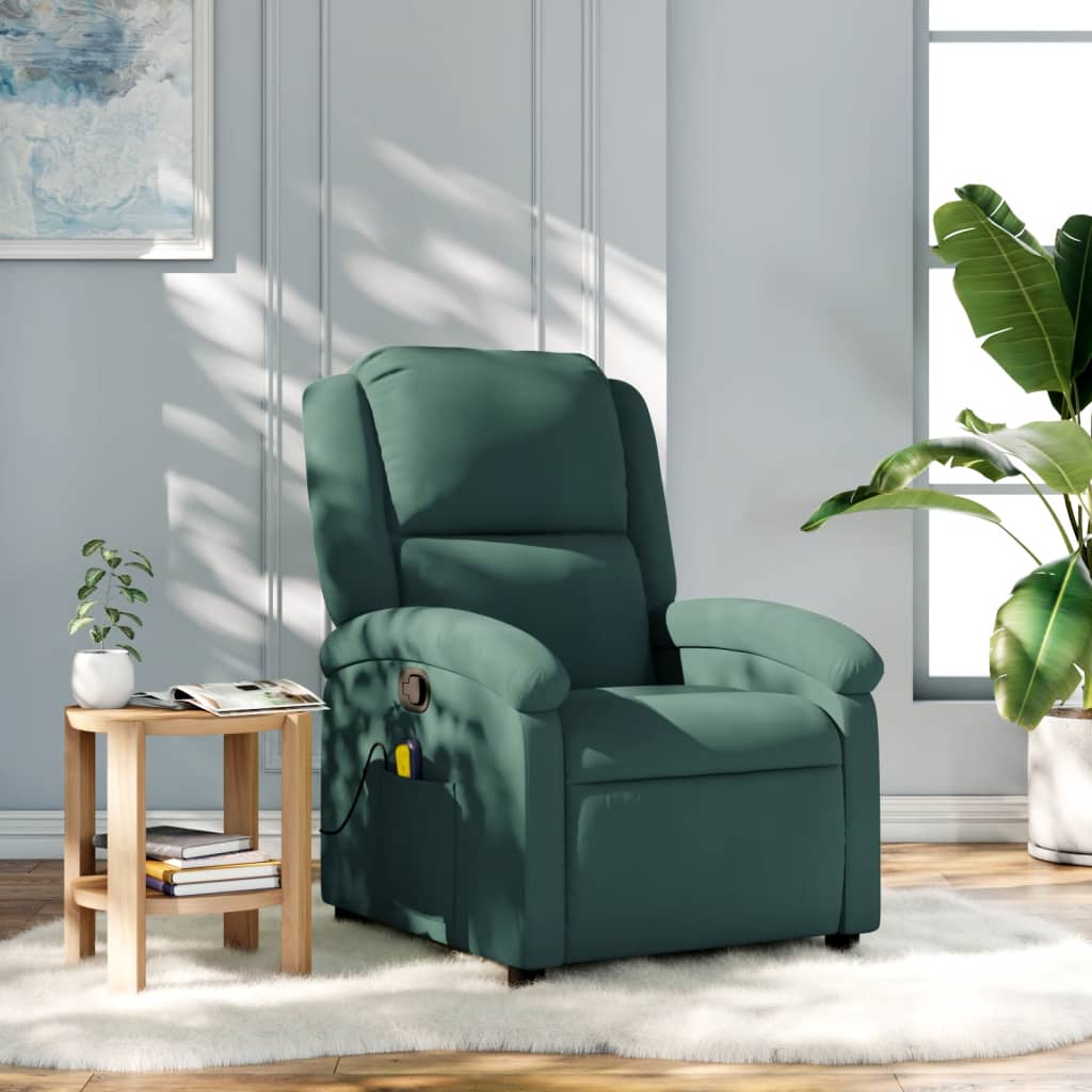 vidaXL Massage Recliner Chair Dark Green Velvet