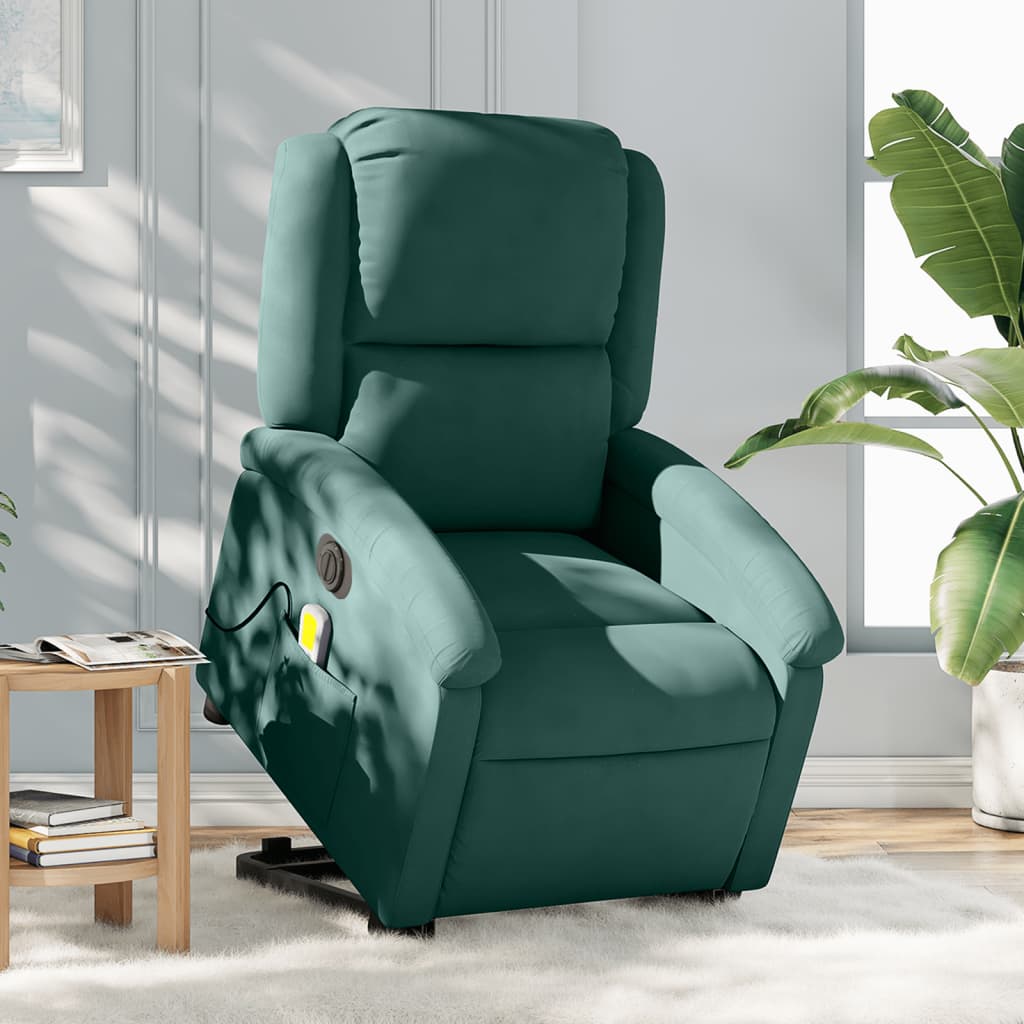 vidaXL Electric Stand up Massage Recliner Chair Dark Green Velvet