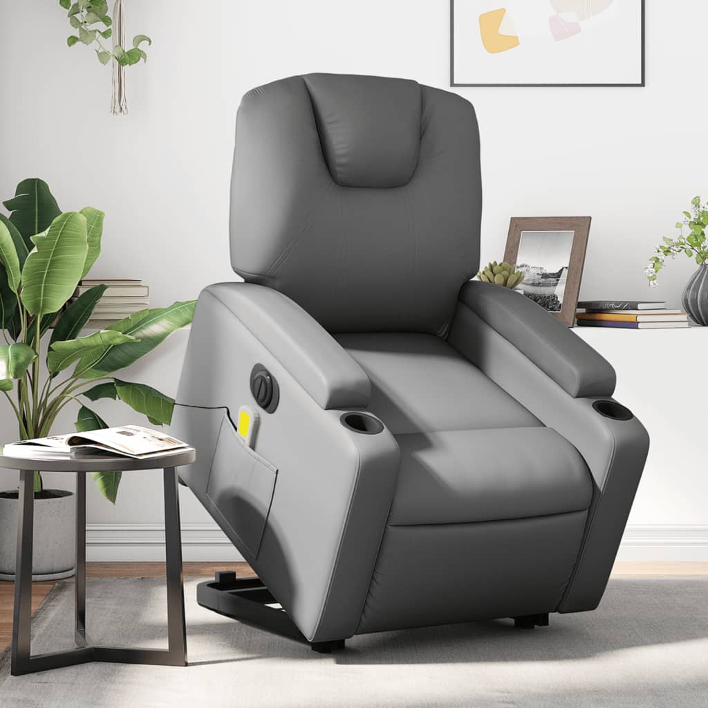 vidaXL Electric Stand up Massage Recliner Chair Gray Faux Leather