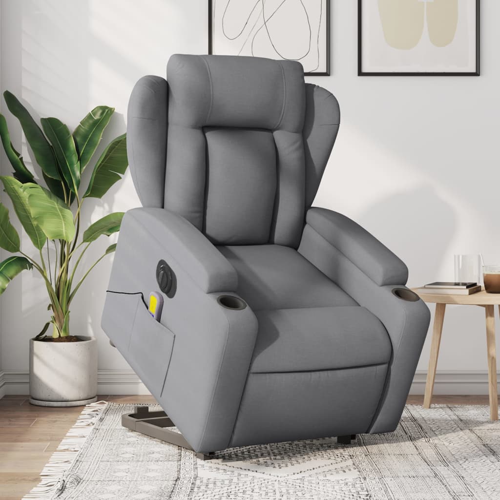 vidaXL Electric Stand up Massage Recliner Chair Light Gray Fabric