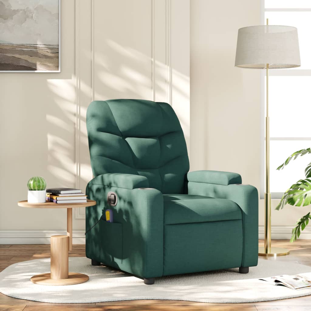 vidaXL Massage Recliner Chair Dark Green Fabric