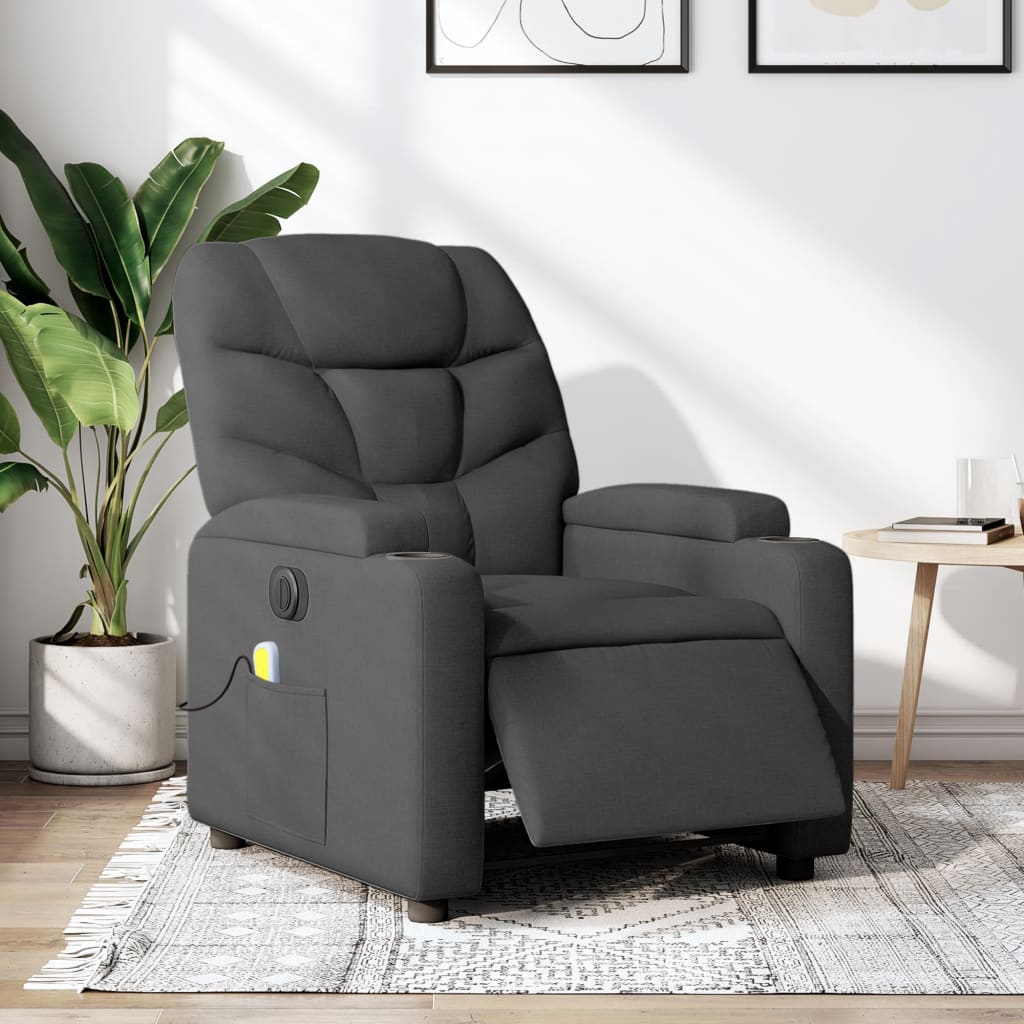 vidaXL Electric Massage Recliner Chair Dark Gray Fabric