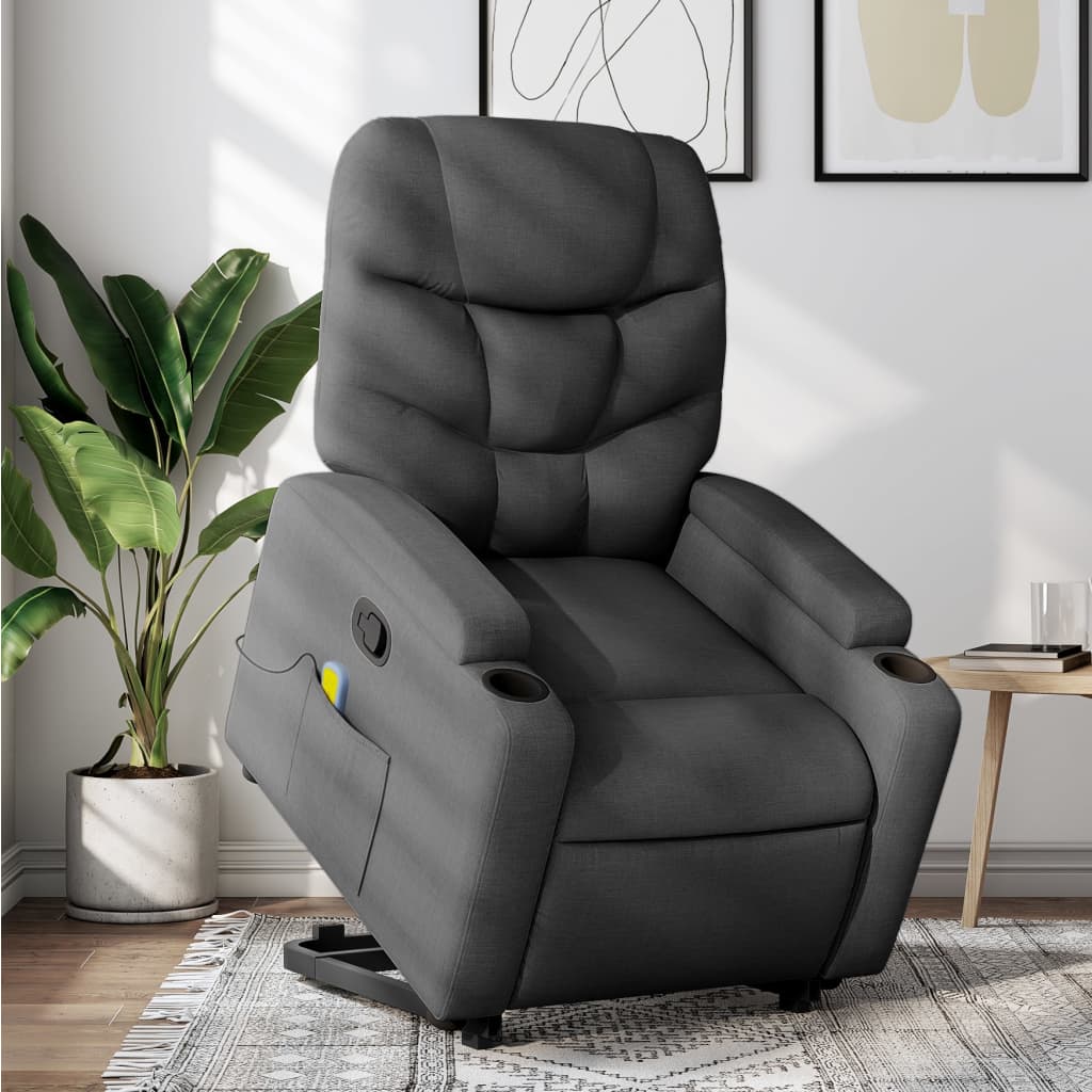 vidaXL Stand up Massage Recliner Chair Dark Gray Fabric