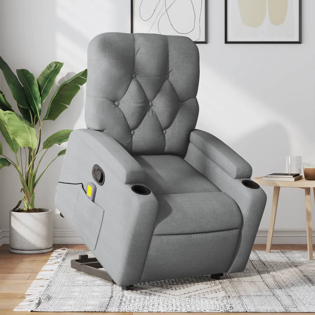 vidaXL Stand up Massage Recliner Chair Light Gray Fabric