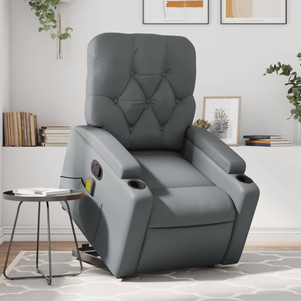 vidaXL Stand up Massage Recliner Chair Gray Faux Leather