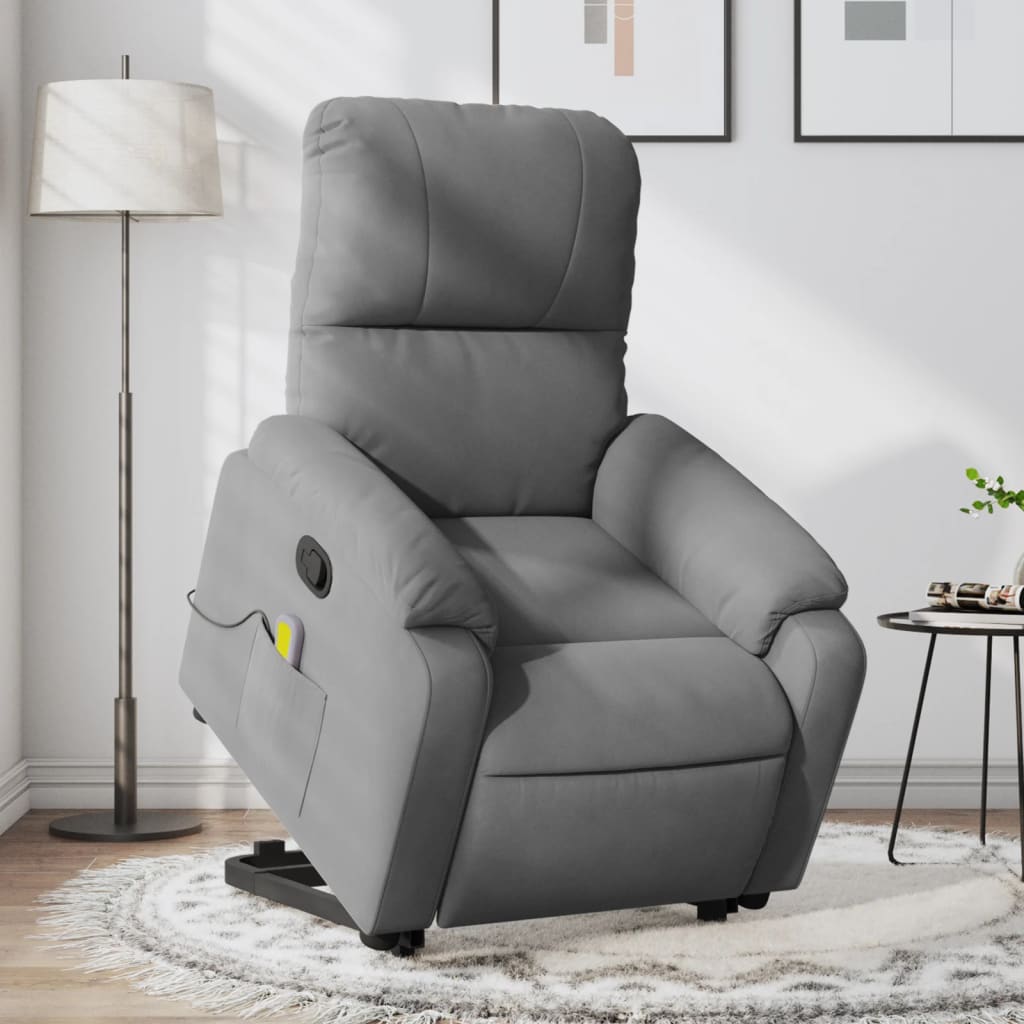 vidaXL Stand up Massage Recliner Chair Dark Gray Microfiber Fabric