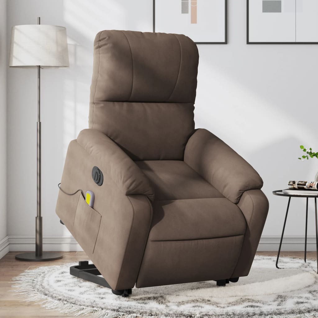 vidaXL Electric Stand up Massage Recliner Chair Brown Microfiber Fabric